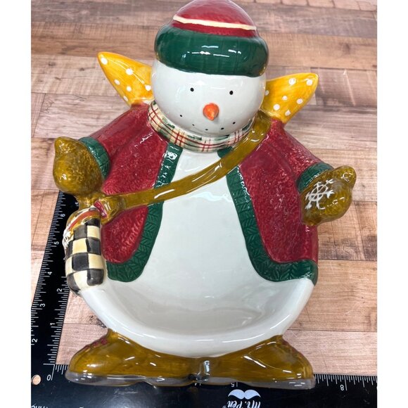 Debbie Mumm Snowman Themed Ceramic Bowl 10.5" Long - Picture 6 of 7